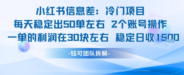 小红书信息差冷门项目一单利润30块每天稳定1.5k左右2个账号操作-轻创副业圈