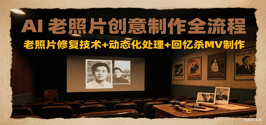 AI老照片创意制作全流程：老照片修复技术+动态化处理+回忆杀MV制作-轻创副业圈