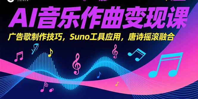 AI音乐作曲变现课，广告歌制作技巧，Suno工具应用，唐诗摇滚融合-轻创副业圈