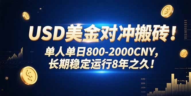 USD美金对冲搬砖!单人单日800-2000CNY，长期稳定运行8年之久!-轻创副业圈