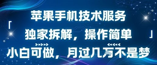 苹果手机技术服务，独家拆解，操作简单，小白可做，月过1W不是梦-轻创副业圈