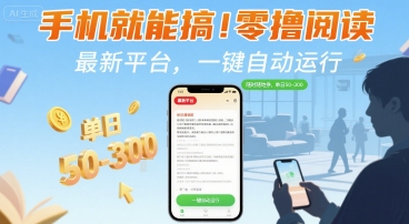 手机就能搞！零撸阅读挂G，最新平台，一键自动运行，随时随地挣，单日50-3张+【揭秘】-轻创副业圈