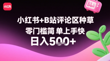 小红书+B站评论区种草，零门槛简单上手快 ，1分钟一单，只需复制粘贴评论就有钱-轻创副业圈