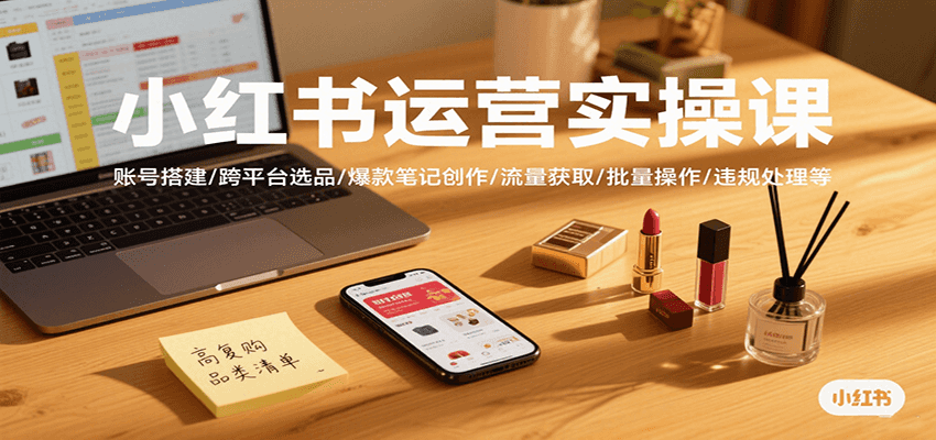 小红书运营实操课，账号搭建/跨平台选品/爆款笔记创作/流量获取/批量操作/违规处理等-轻创副业圈